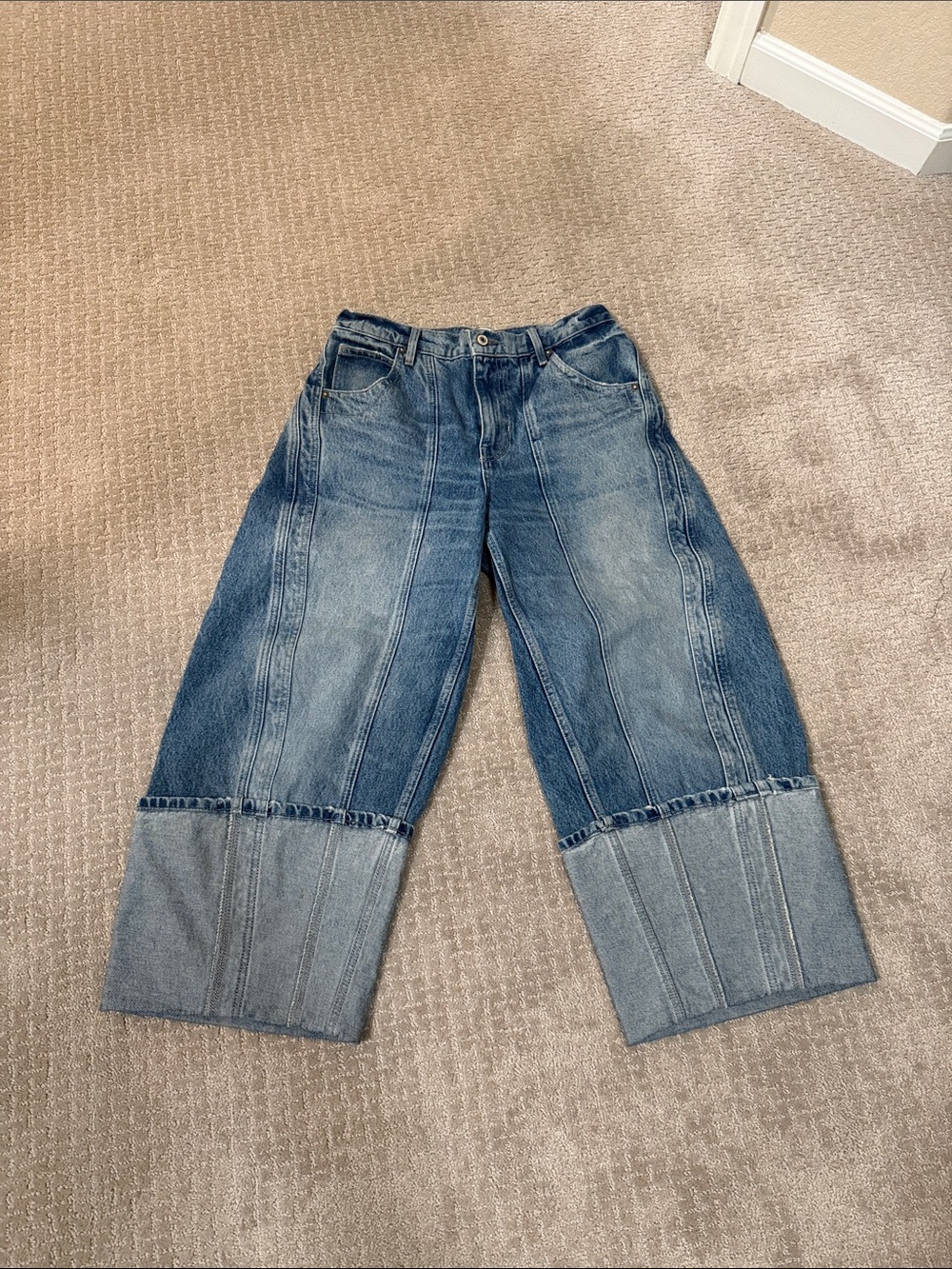 Free People Two-Tone Blue Wide Leg Denim Jeans